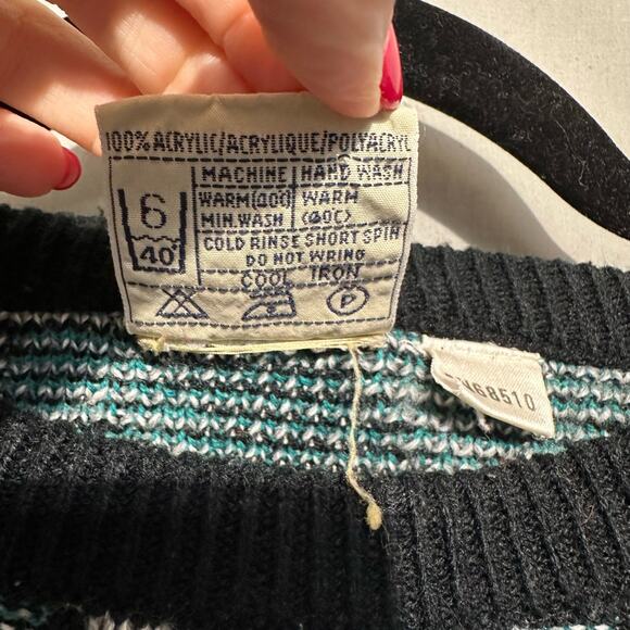 80s Vintage Sweater Mens Medium Green Geometric Grandpa Artsy Abstract Retro - Picture 3 of 6